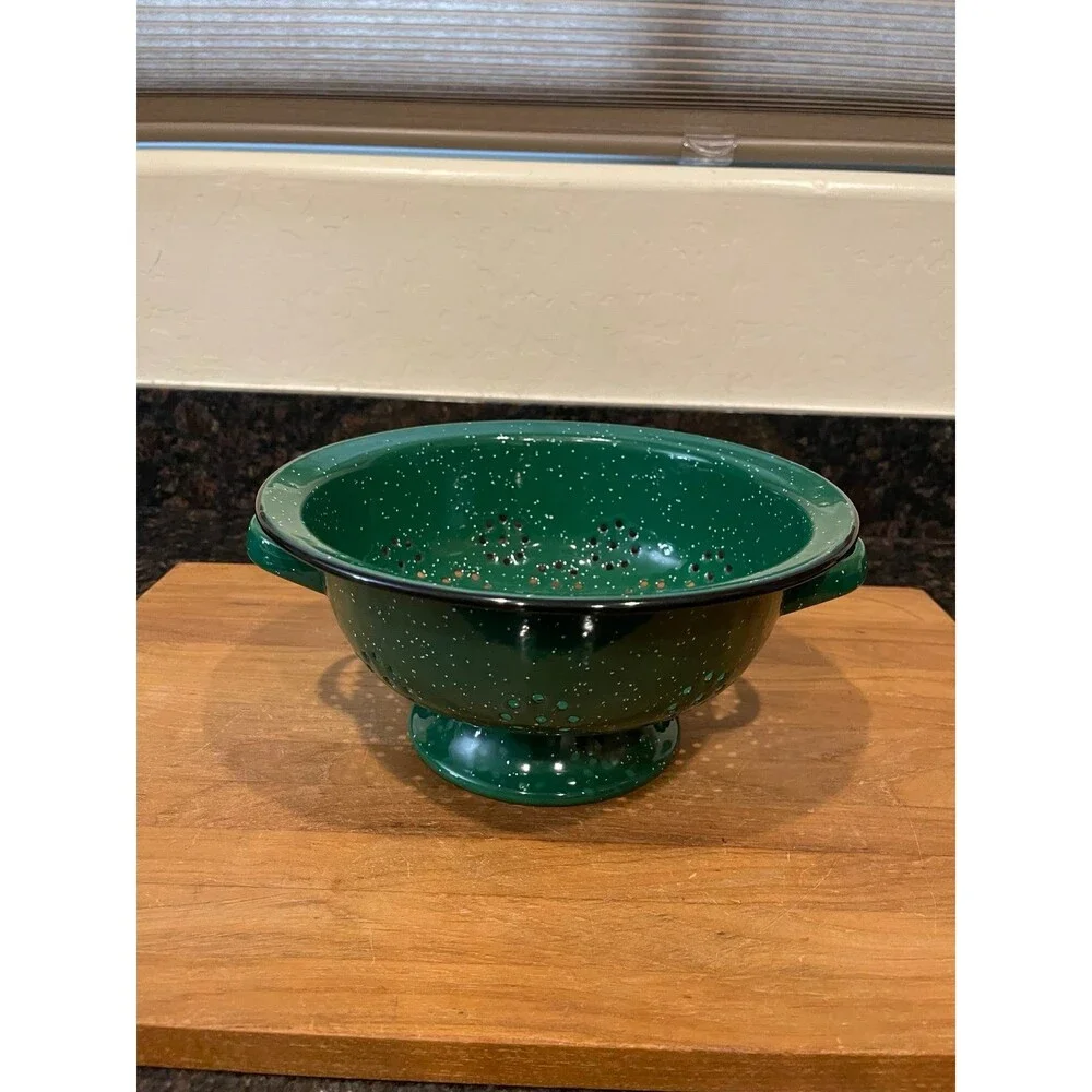 Enamelware green Stainless Steel Colander With White Specks